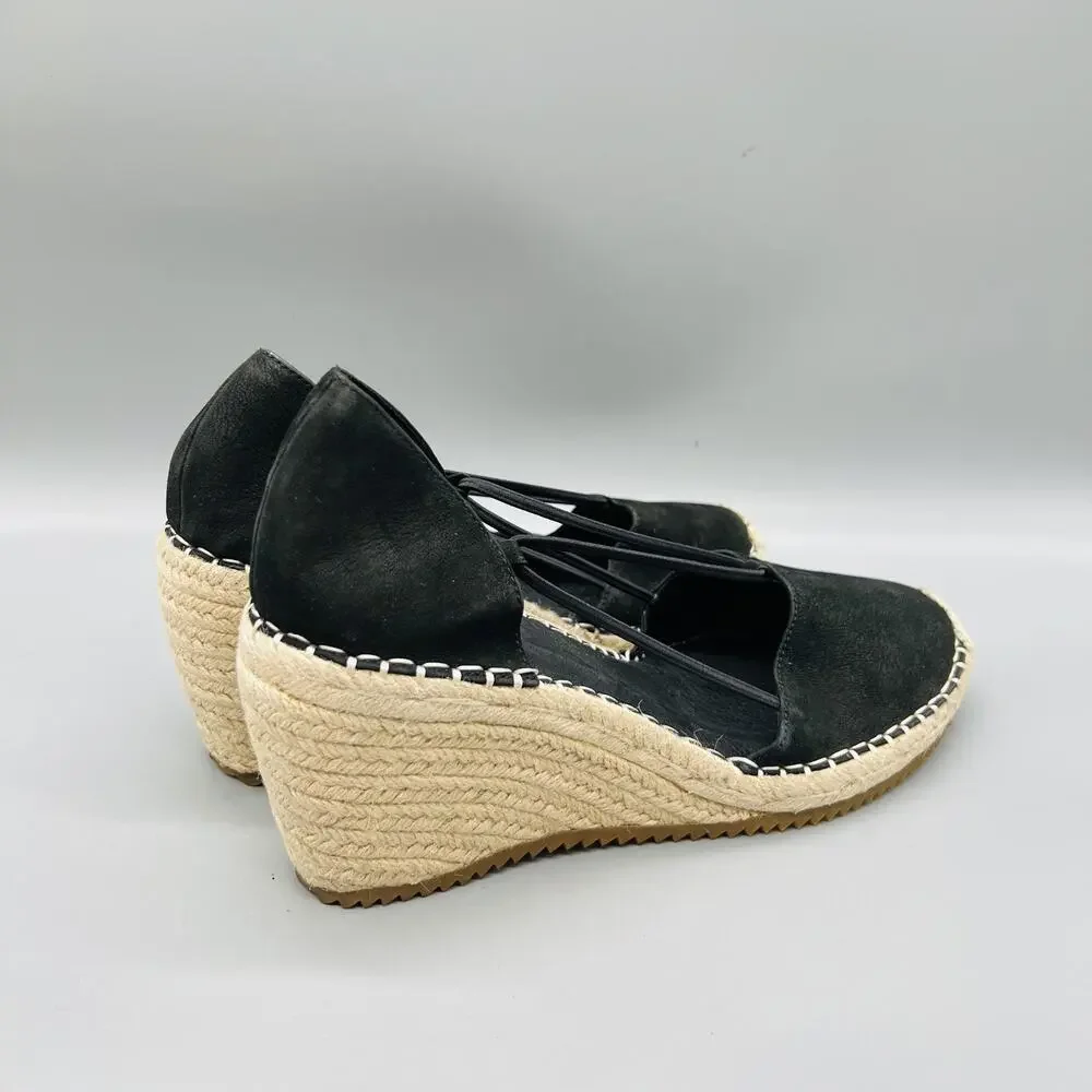 Eileen Fisher Shoes Women 9.5 Black Nubuck Yasmin Espadrille Wedge Heels Slip On